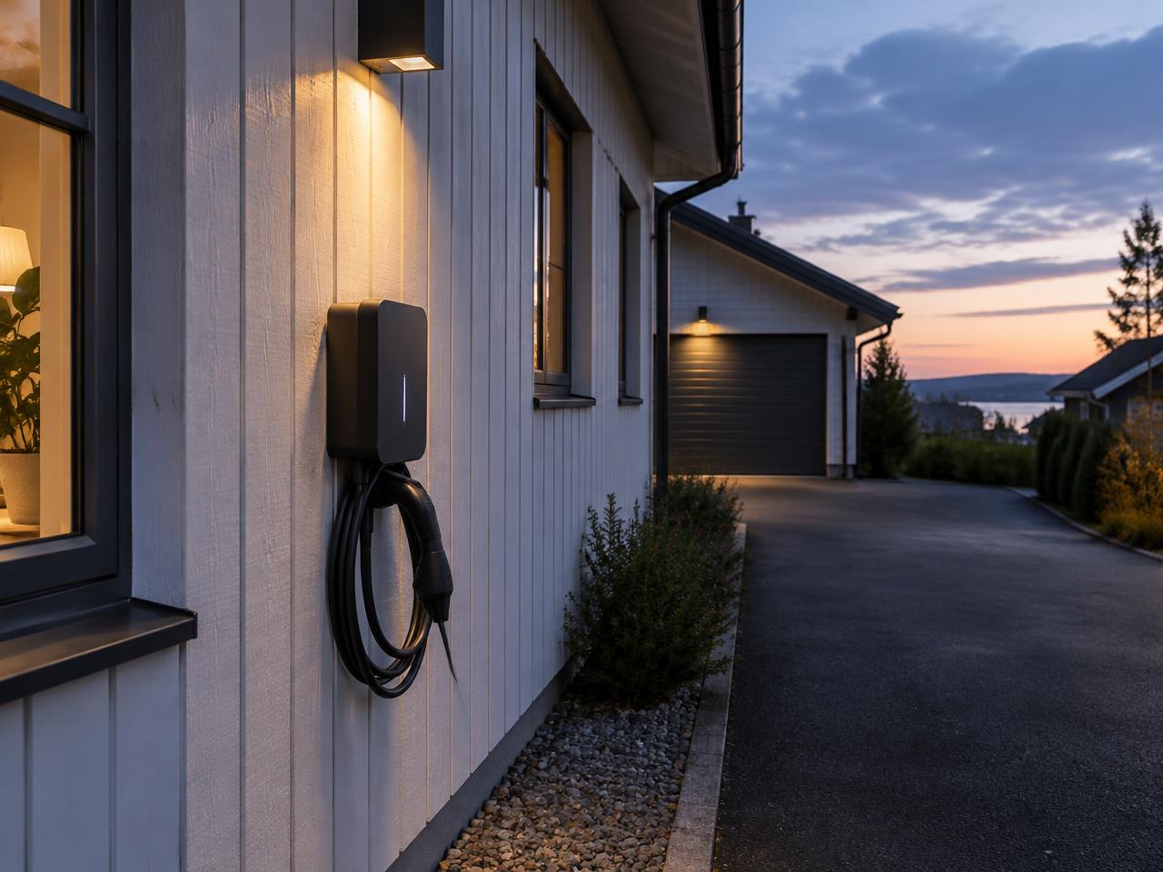 Laddbox monterad på husvägg